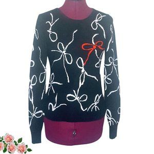 Ann Taylor Factory Wool Blend Pullover Black With Bow Designs Sweater Women;s XS